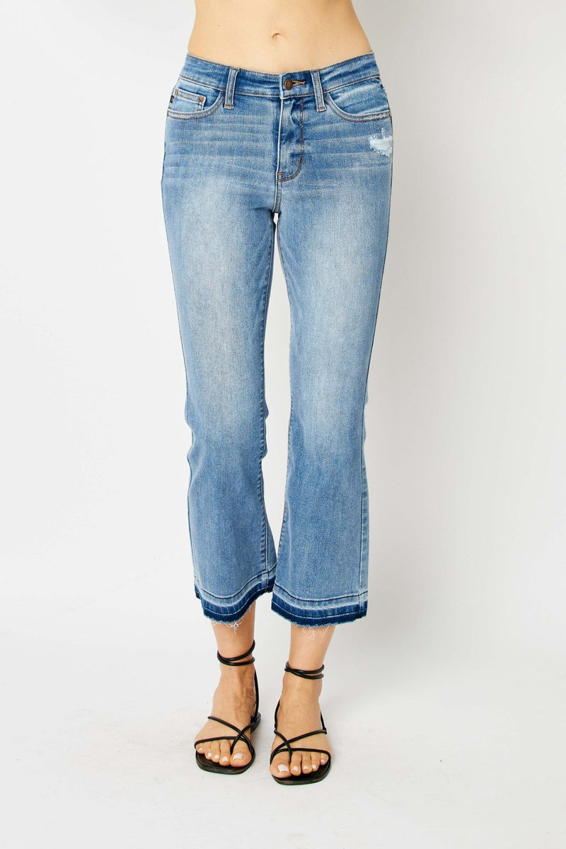 Judy Blue Mid Rise Release Hem Cropped Bootcut Denim Jeans 82589