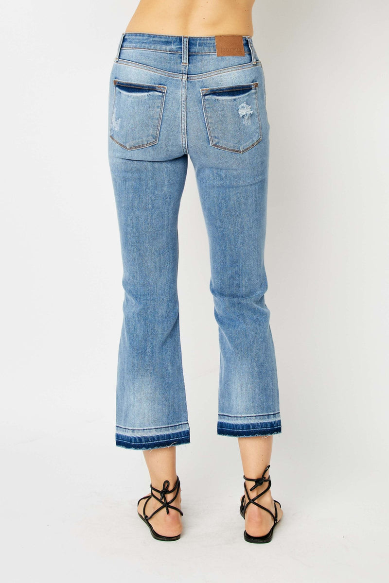 Judy Blue Mid Rise Release Hem Cropped Bootcut Denim Jeans 82589
