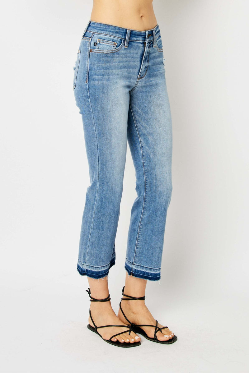 Judy Blue Mid Rise Release Hem Cropped Bootcut Denim Jeans 82589