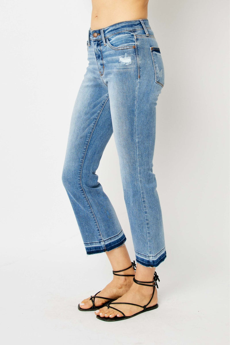 Judy Blue Mid Rise Release Hem Cropped Bootcut Denim Jeans 82589