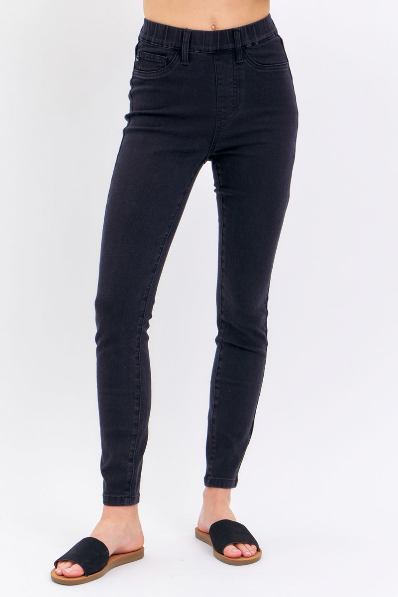 Judy Blue High Waist Pull-On Shield Pockets Black Skinny Denim Jeans 88581