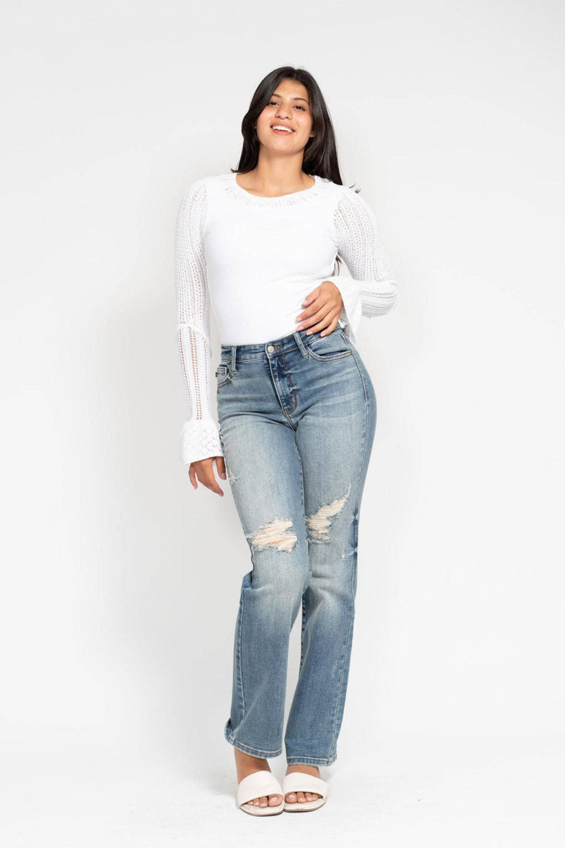 Judy Blue High Waist Harsh Tint & Destroy Straight Dad Denim Jeans 82641