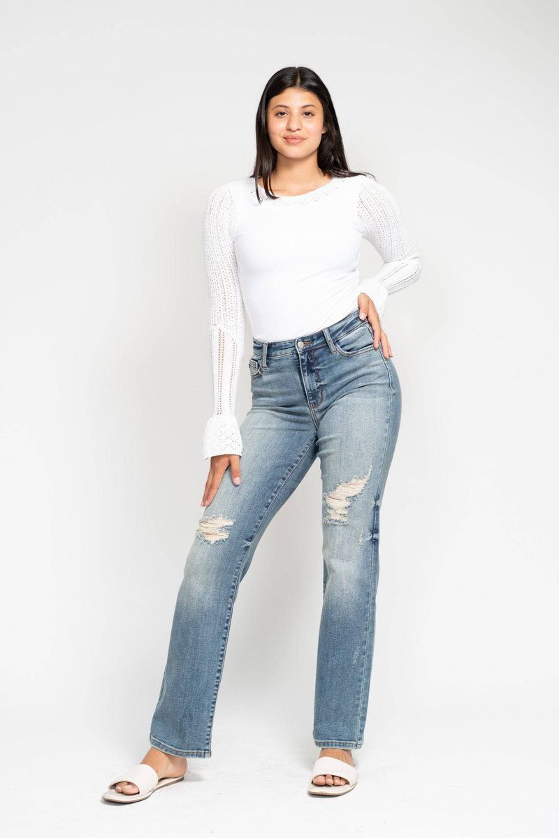 Judy Blue High Waist Harsh Tint & Destroy Straight Dad Denim Jeans 82641
