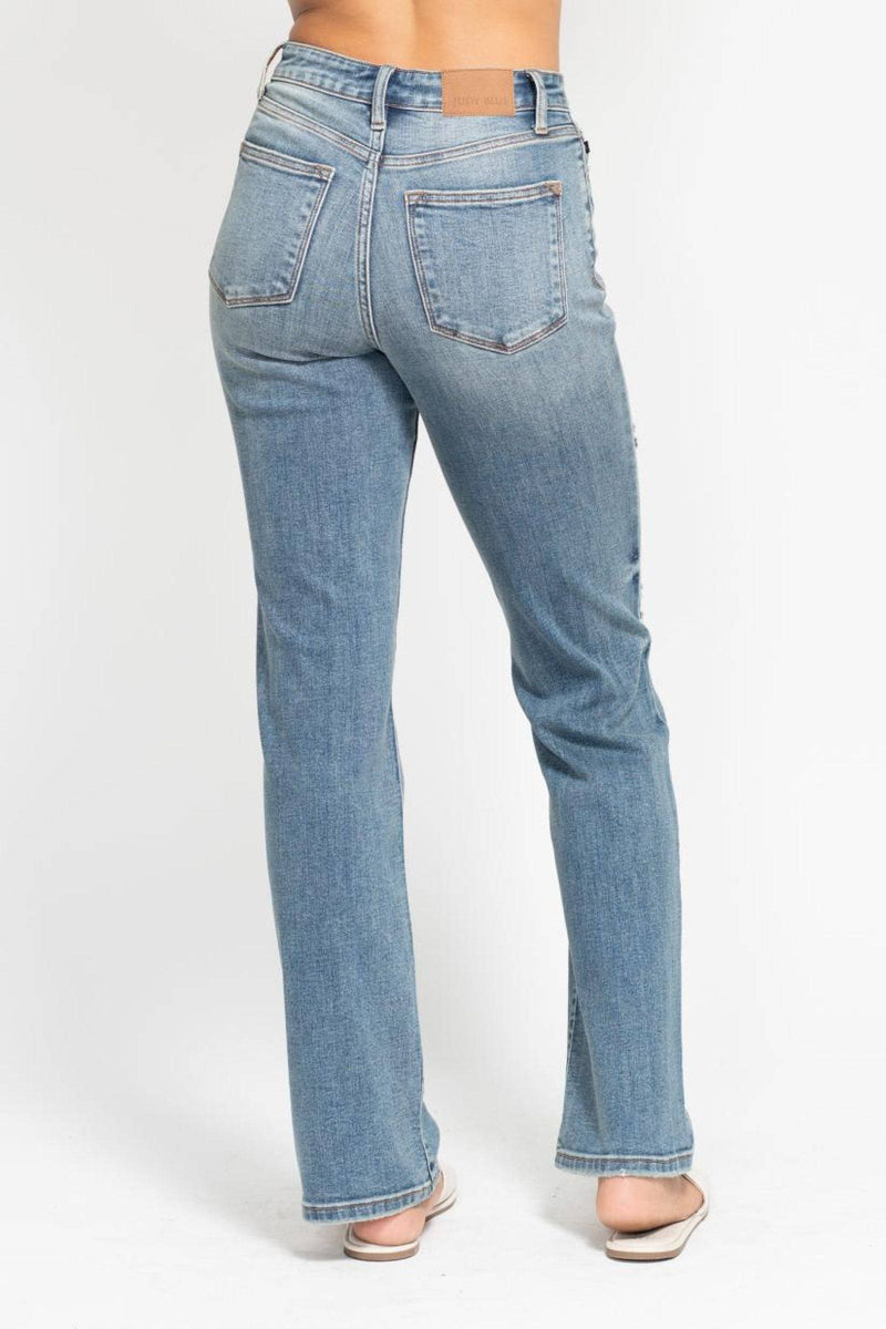 Judy Blue High Waist Harsh Tint & Destroy Straight Dad Denim Jeans 82641