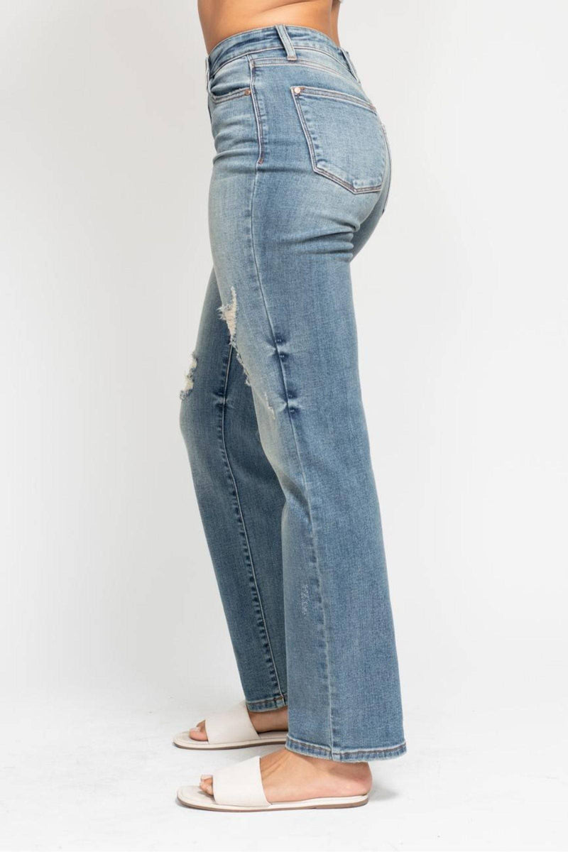 Judy Blue High Waist Harsh Tint & Destroy Straight Dad Denim Jeans 82641