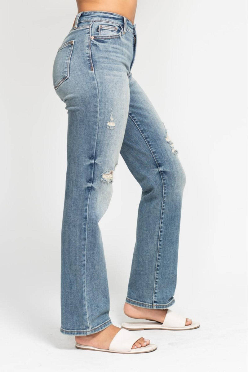 Judy Blue High Waist Harsh Tint & Destroy Straight Dad Denim Jeans 82641