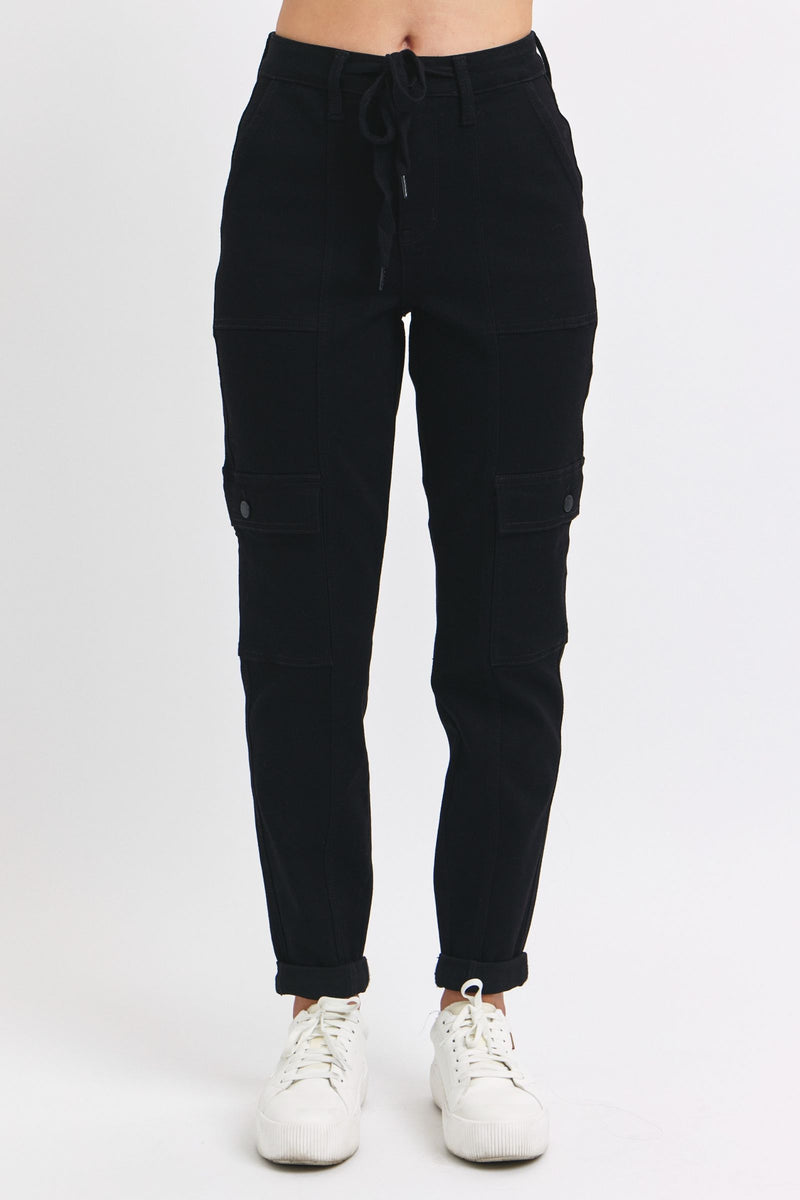 Judy Blue High Waist Cargo Cuff Black Jogger Denim Jeans 88910