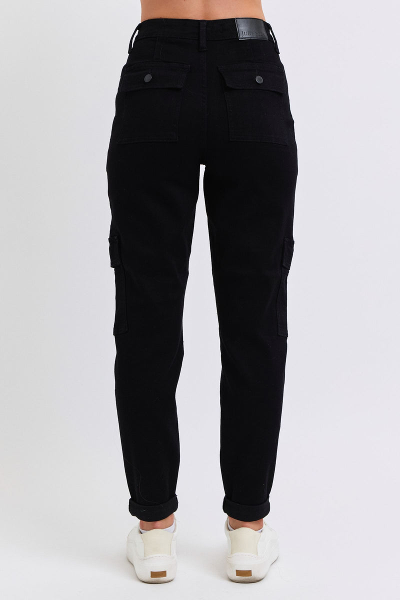 Judy Blue High Waist Cargo Cuff Black Jogger Denim Jeans 88910