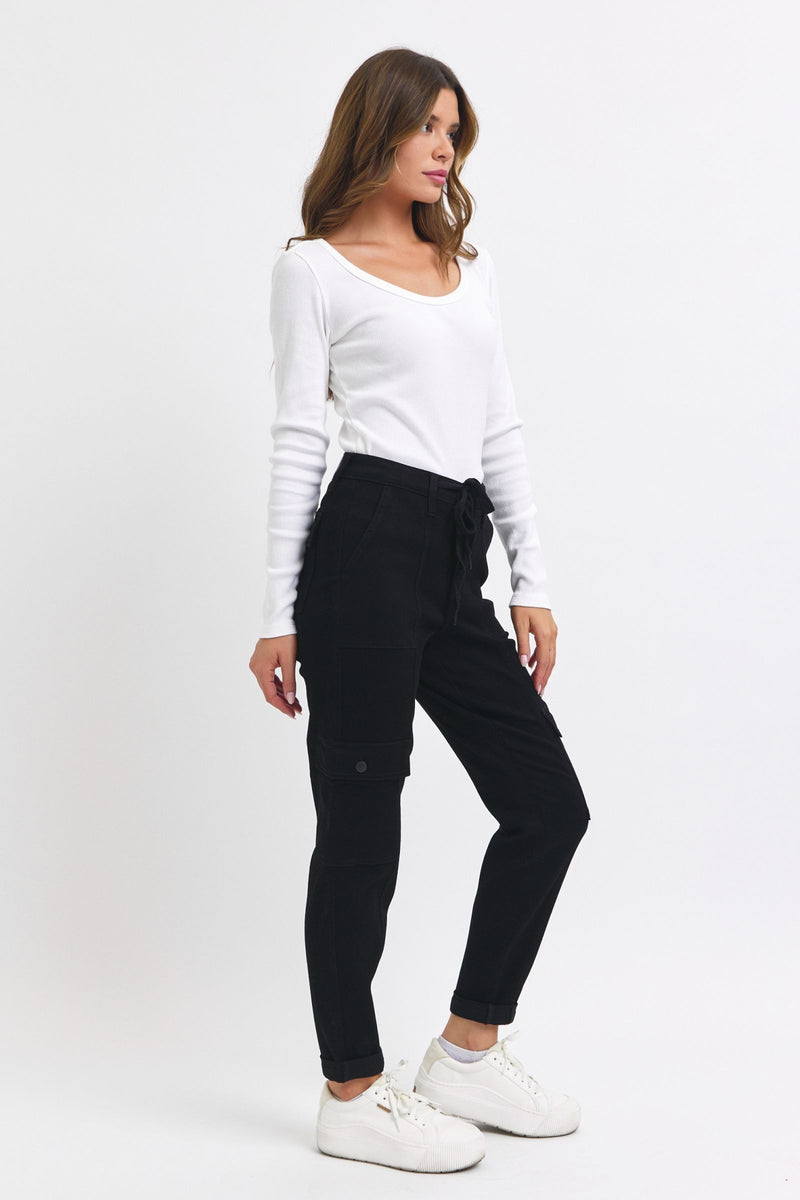 Judy Blue High Waist Cargo Cuff Black Jogger Denim Jeans 88910