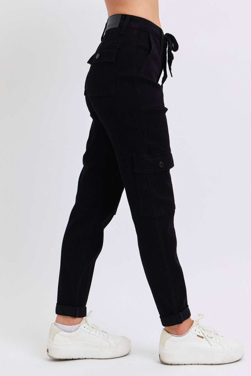 Judy Blue High Waist Cargo Cuff Black Jogger Denim Jeans 88910