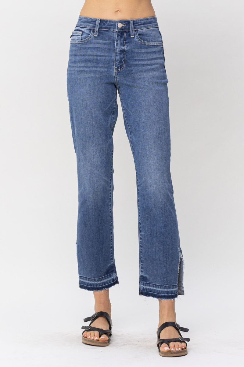 Judy Blue High Waist Fray Slit Release Hem Straight Denim Jeans 82453