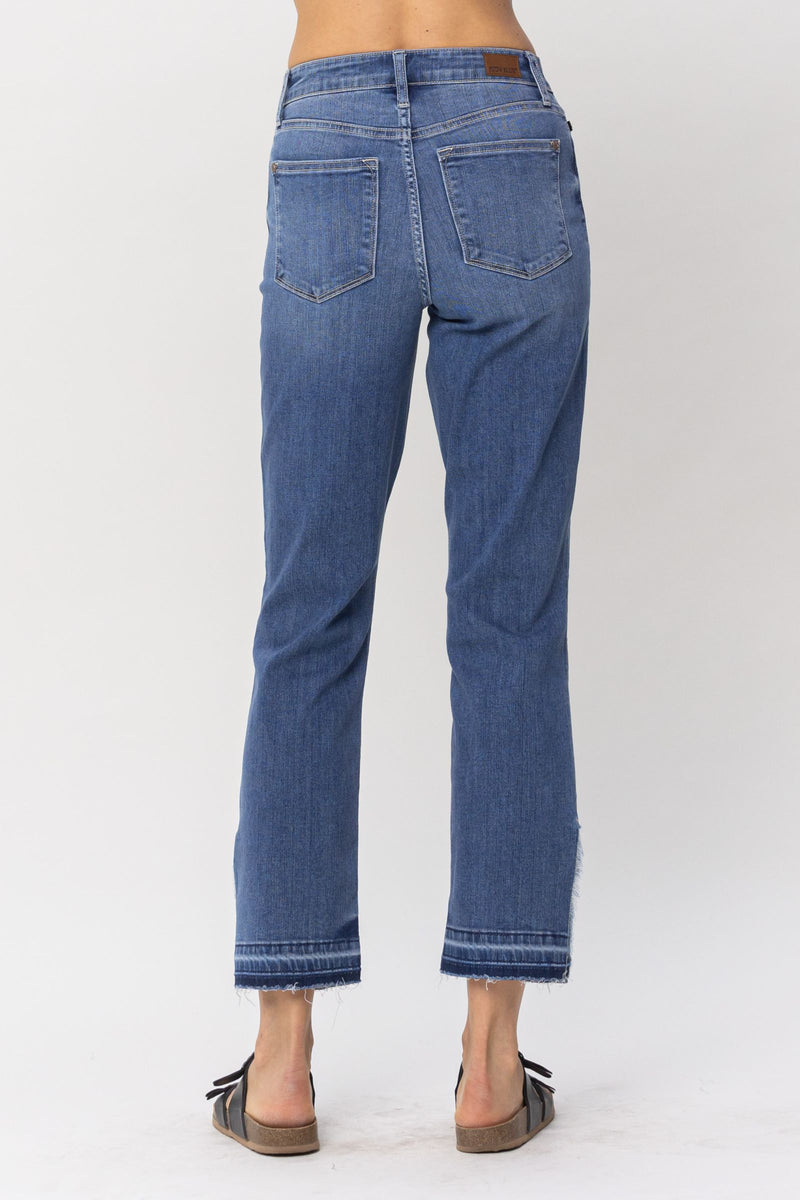 Judy Blue High Waist Fray Slit Release Hem Straight Denim Jeans 82453