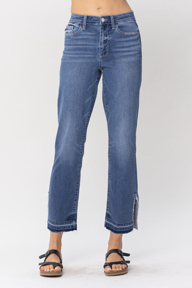 Judy Blue High Waist Fray Slit Release Hem Straight Denim Jeans 82453