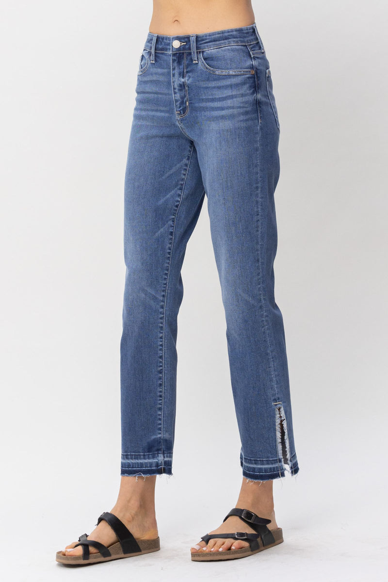 Judy Blue High Waist Fray Slit Release Hem Straight Denim Jeans 82453