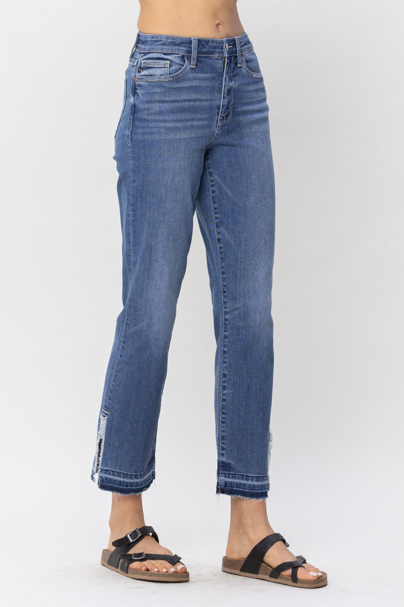Judy Blue High Waist Fray Slit Release Hem Straight Denim Jeans 82453