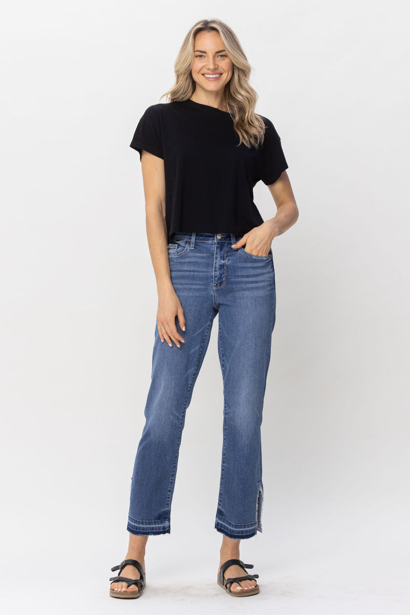 Judy Blue High Waist Fray Slit Release Hem Straight Denim Jeans 82453