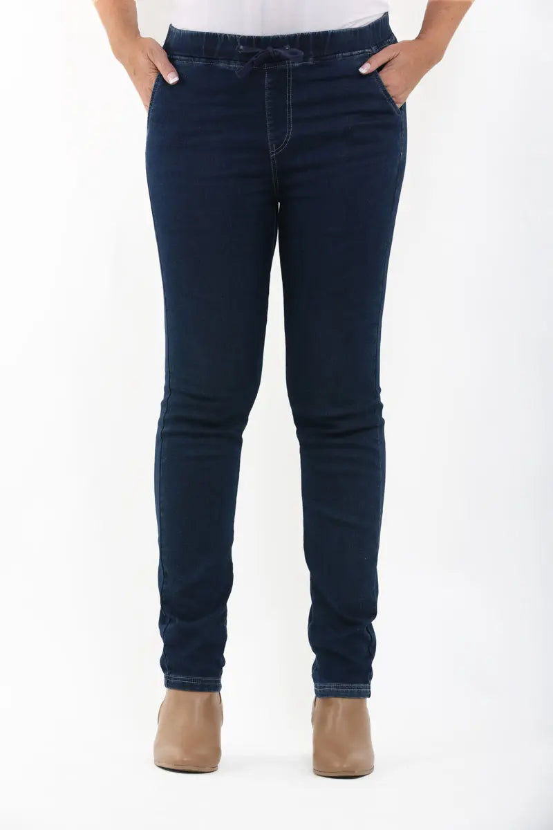 W04B2329 Indigo Night Elasticated Drawstring Stretch Denim Jeans