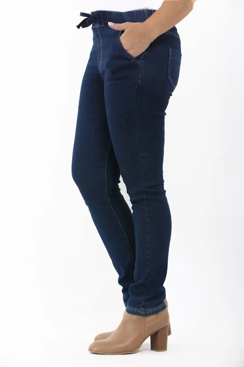W04B2329 Indigo Night Elasticated Drawstring Stretch Denim Jeans