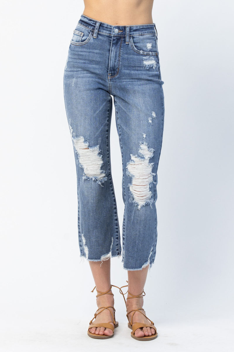 Judy Blue High Waist Release Hem Ankle Straight Denim Jeans 82434