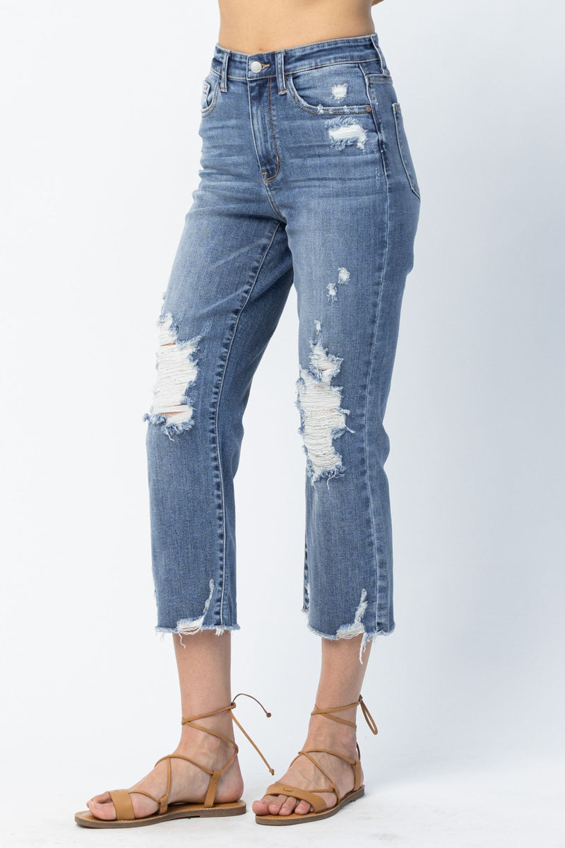 Judy Blue High Waist Release Hem Ankle Straight Denim Jeans 82434