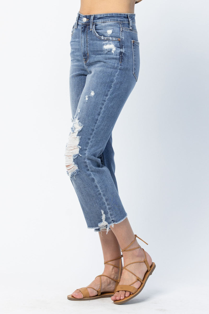 Judy Blue High Waist Release Hem Ankle Straight Denim Jeans 82434
