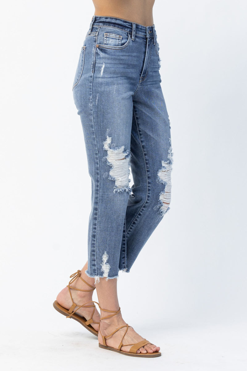 Judy Blue High Waist Release Hem Ankle Straight Denim Jeans 82434