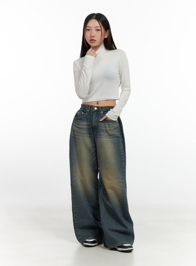 Kylie Pintuck Washed Denim Baggy Jeans CN412