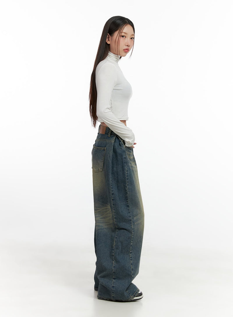 Kylie Pintuck Washed Denim Baggy Jeans CN412