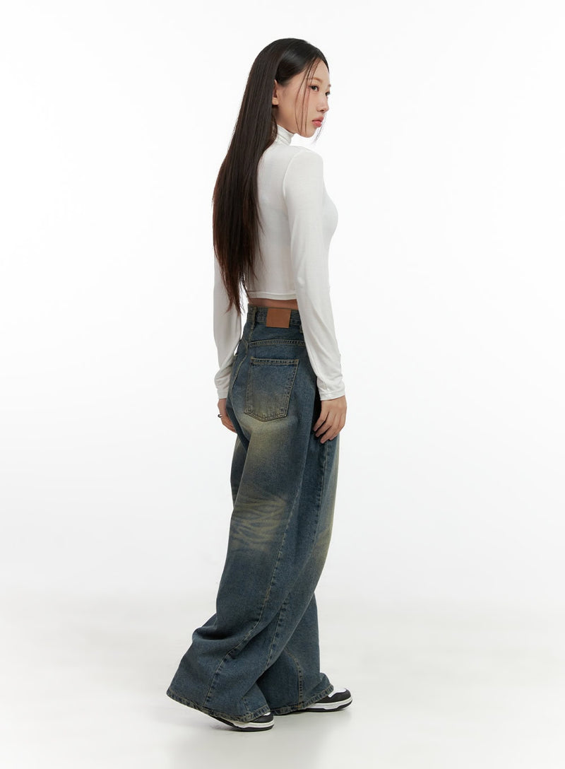 Kylie Pintuck Washed Denim Baggy Jeans CN412