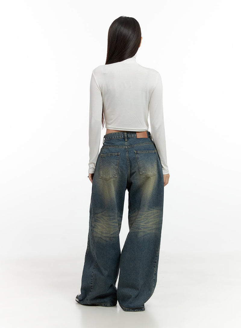 Kylie Pintuck Washed Denim Baggy Jeans CN412