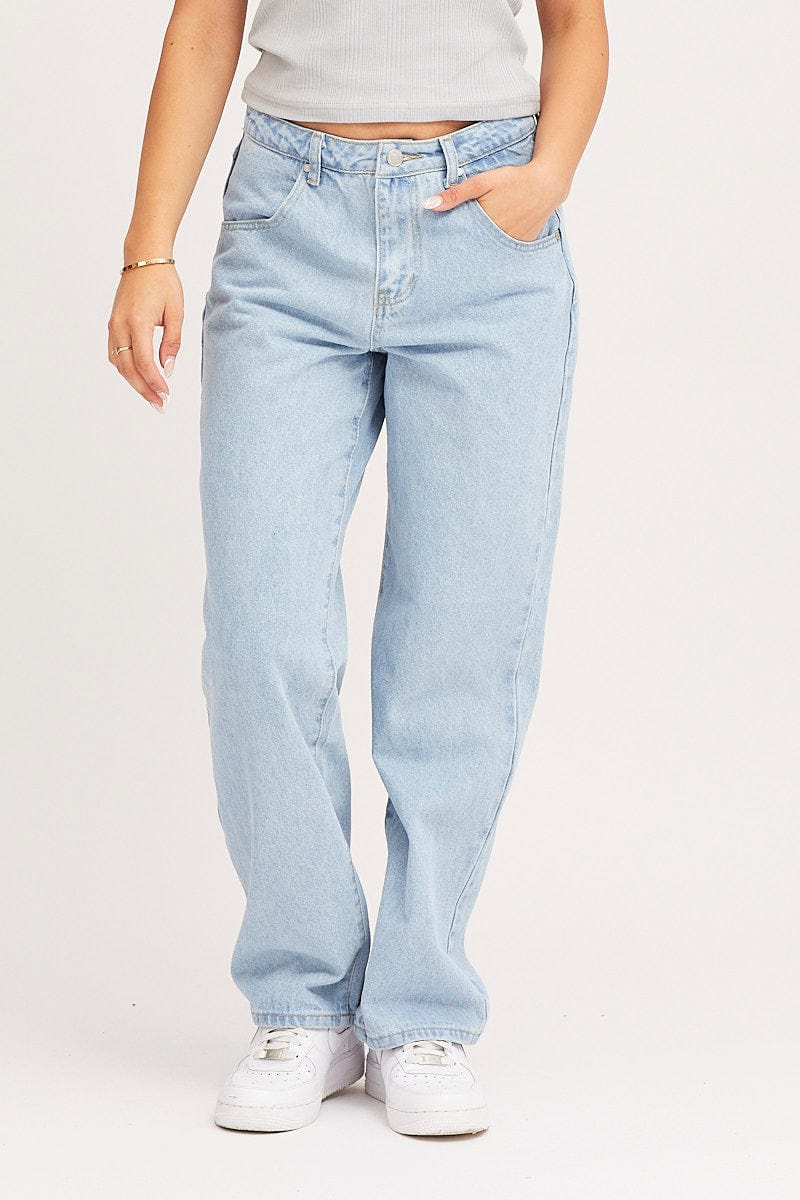 Blue Straight Denim Jeans High Rise