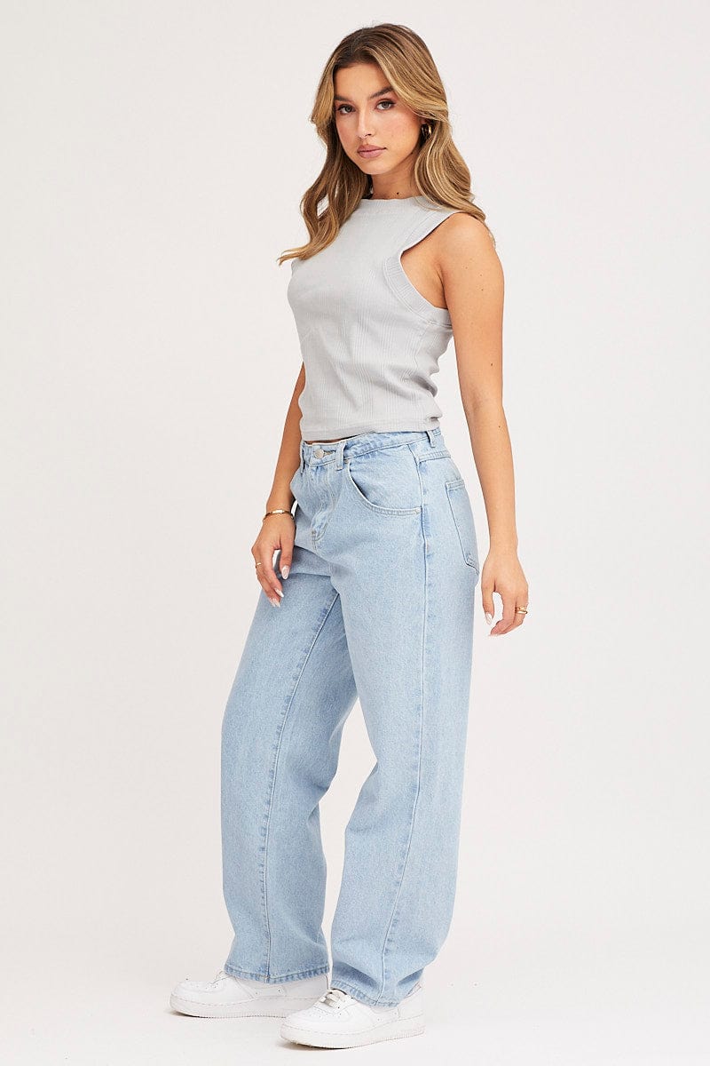 Blue Straight Denim Jeans High Rise