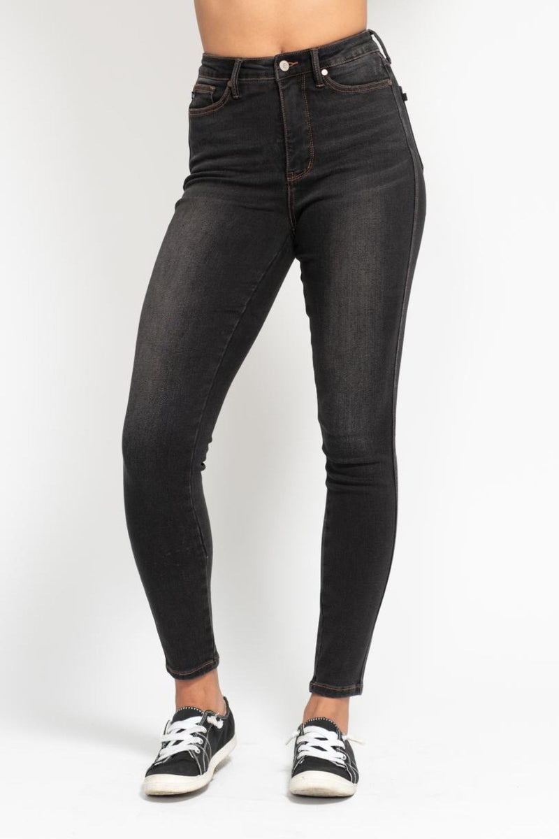 Judy Blue High Waist Tummy Control Black Wash & Contrast Thread Skinny Denim Jeans 88768