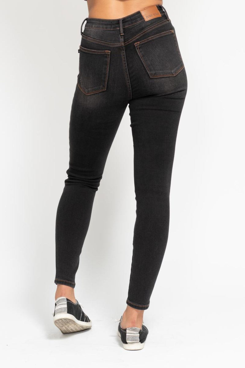 Judy Blue High Waist Tummy Control Black Wash & Contrast Thread Skinny Denim Jeans 88768