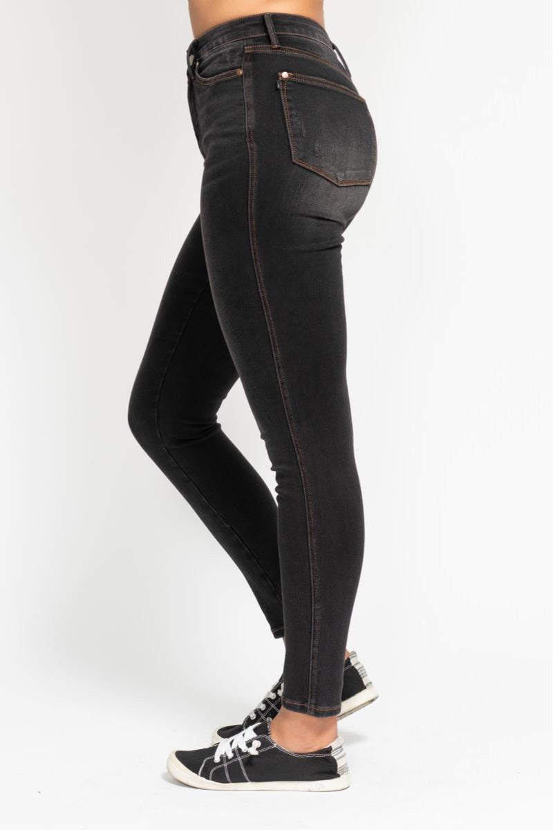 Judy Blue High Waist Tummy Control Black Wash & Contrast Thread Skinny Denim Jeans 88768