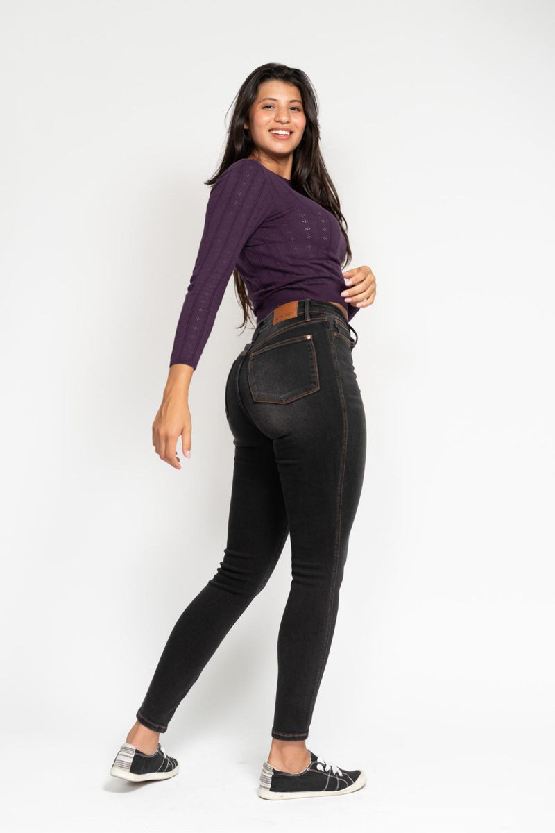 Judy Blue High Waist Tummy Control Black Wash & Contrast Thread Skinny Denim Jeans 88768