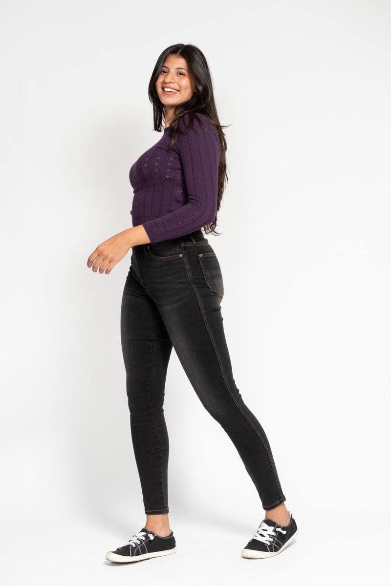 Judy Blue High Waist Tummy Control Black Wash & Contrast Thread Skinny Denim Jeans 88768