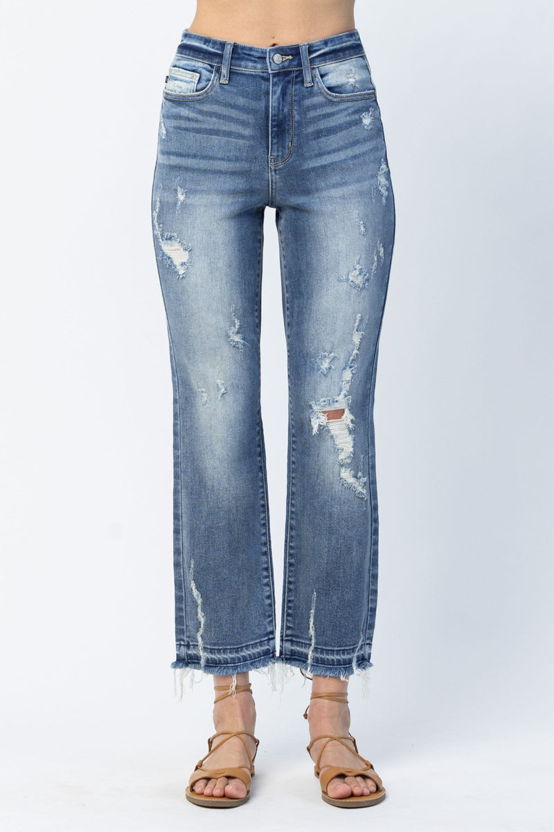 Judy Blue High Waist Release Hem Ankle Straight Denim Jeans 82436