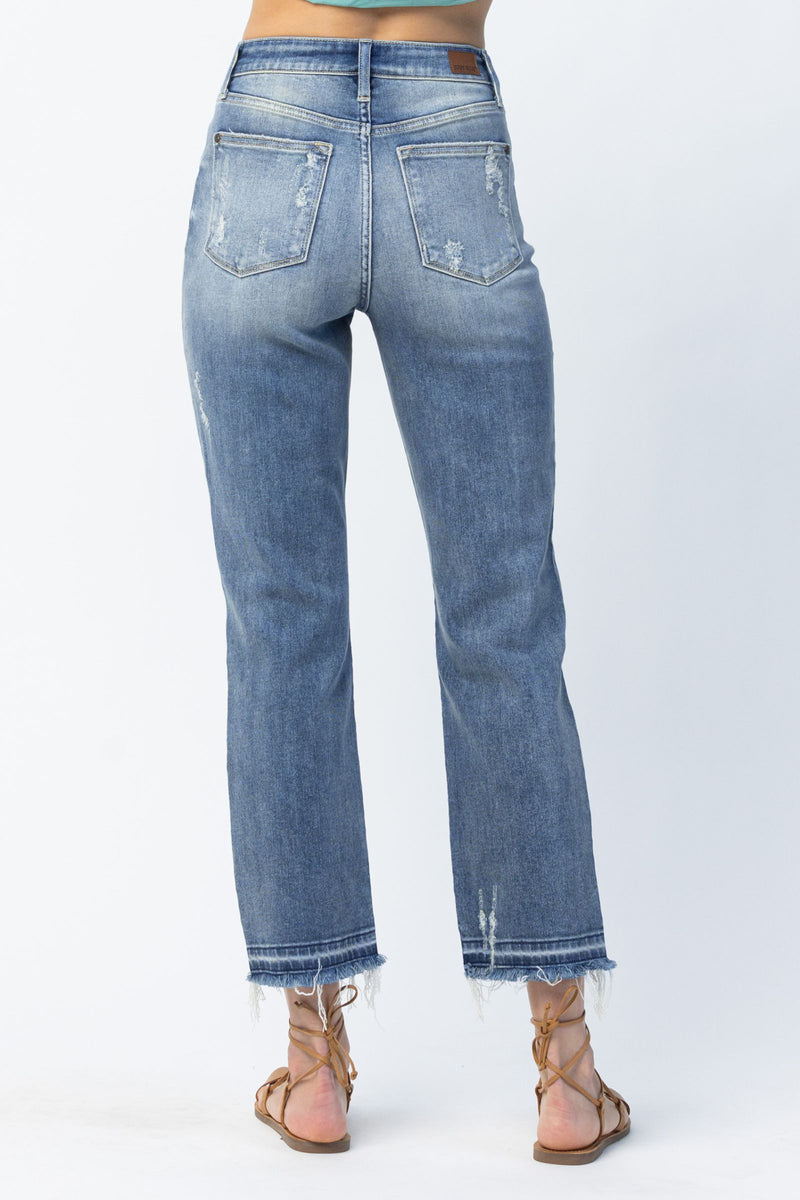 Judy Blue High Waist Release Hem Ankle Straight Denim Jeans 82436