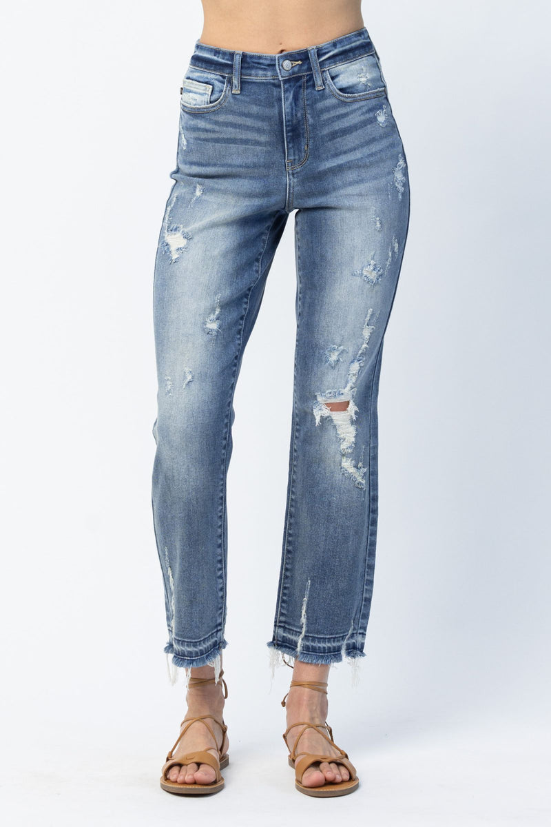 Judy Blue High Waist Release Hem Ankle Straight Denim Jeans 82436