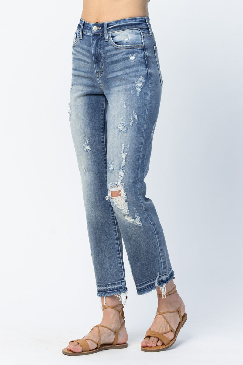 Judy Blue High Waist Release Hem Ankle Straight Denim Jeans 82436
