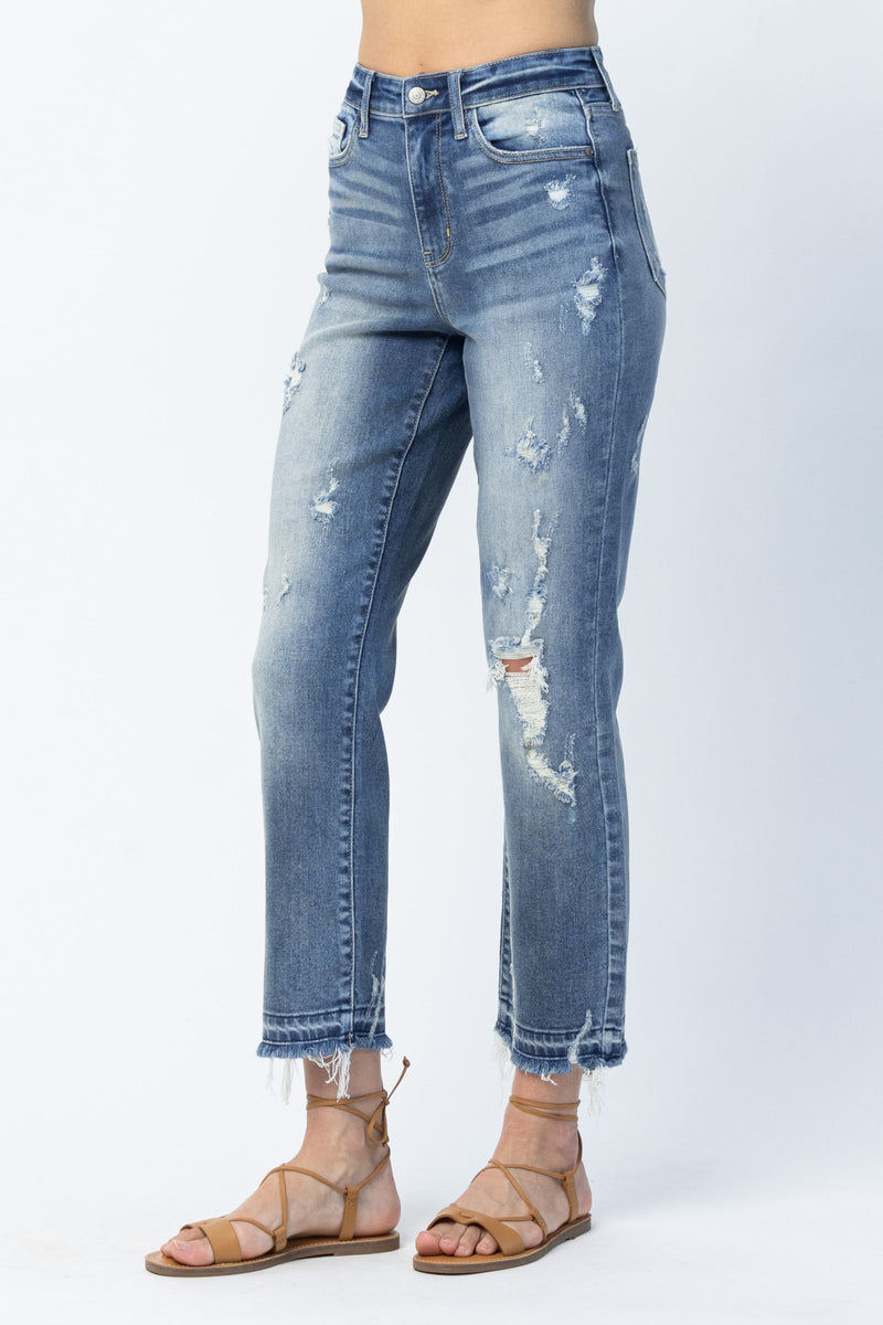 Judy Blue High Waist Release Hem Ankle Straight Denim Jeans 82436