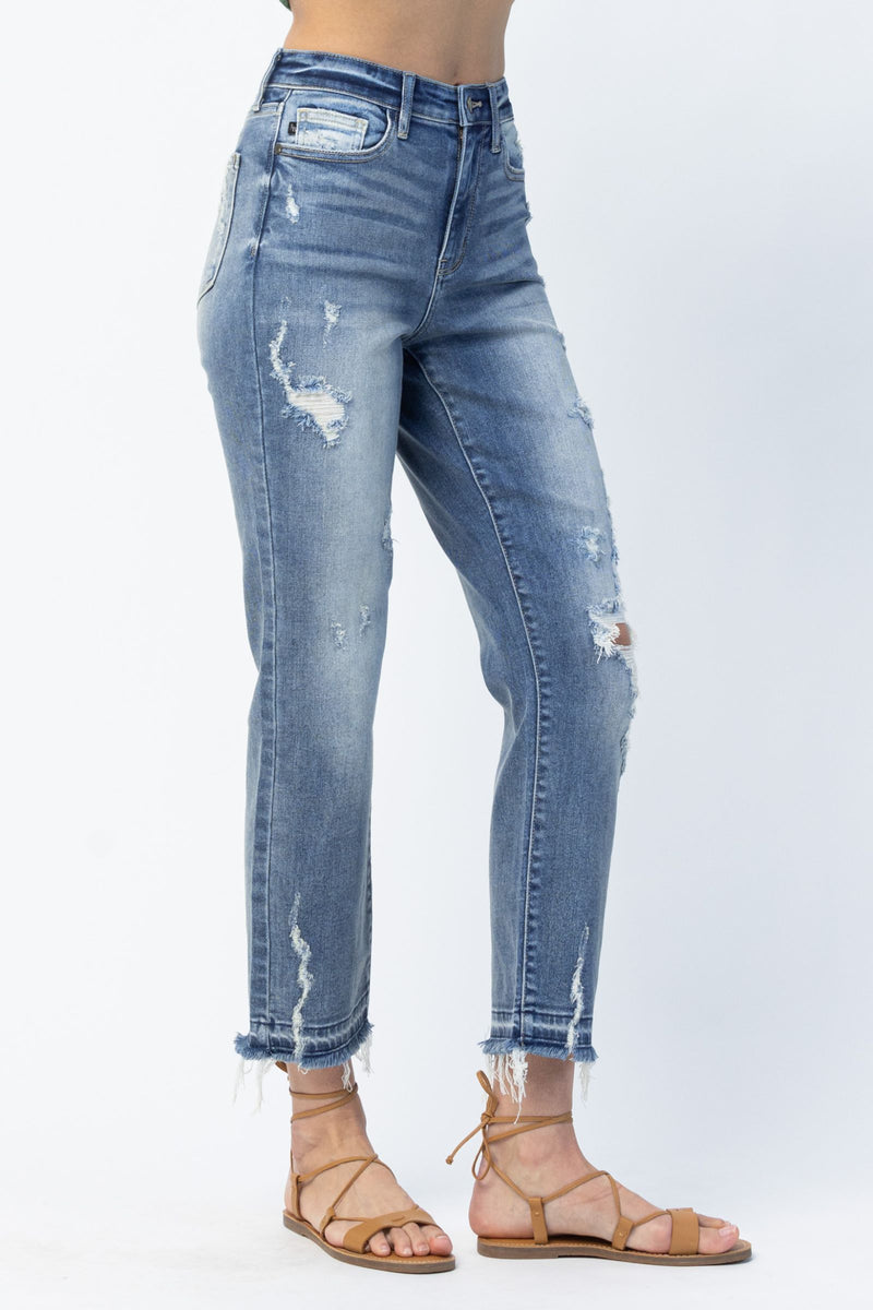 Judy Blue High Waist Release Hem Ankle Straight Denim Jeans 82436