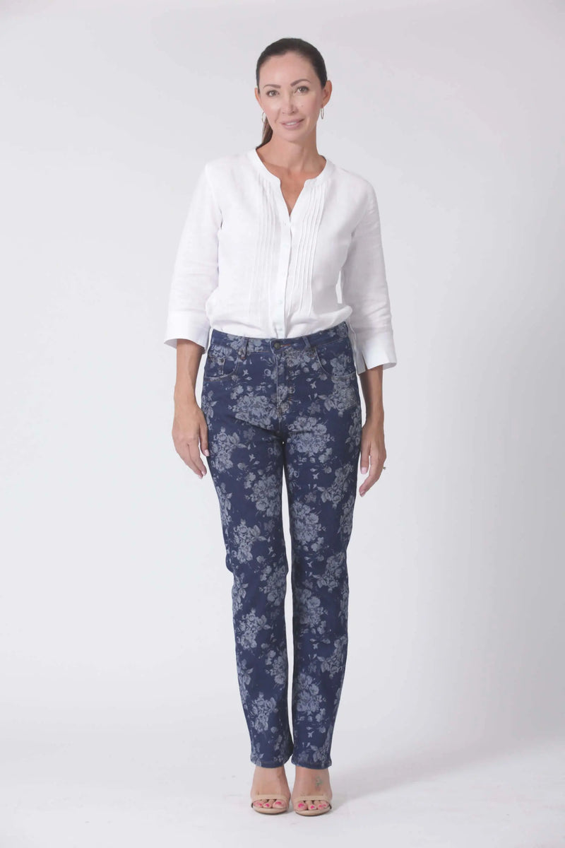W04B1006 Flower Jacquard Denim Jeans