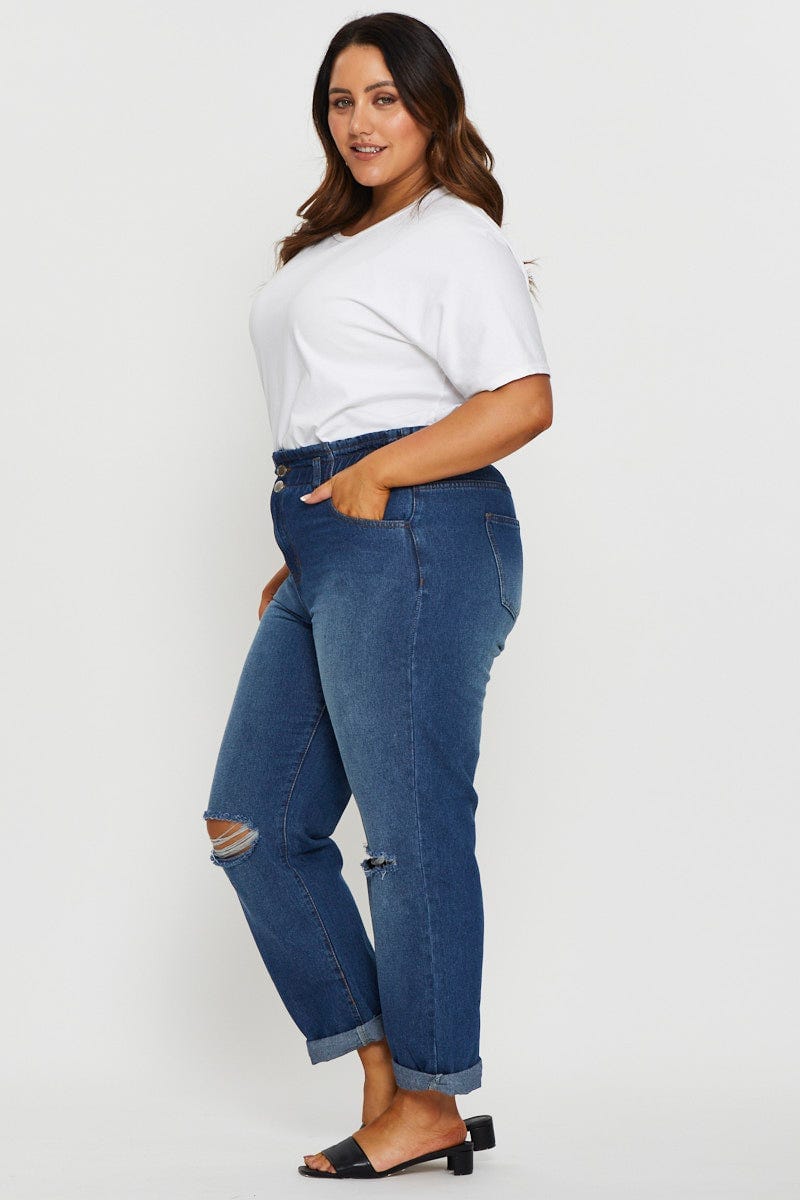 Blue Denim Jean High Rise Paperbag Boyfriend