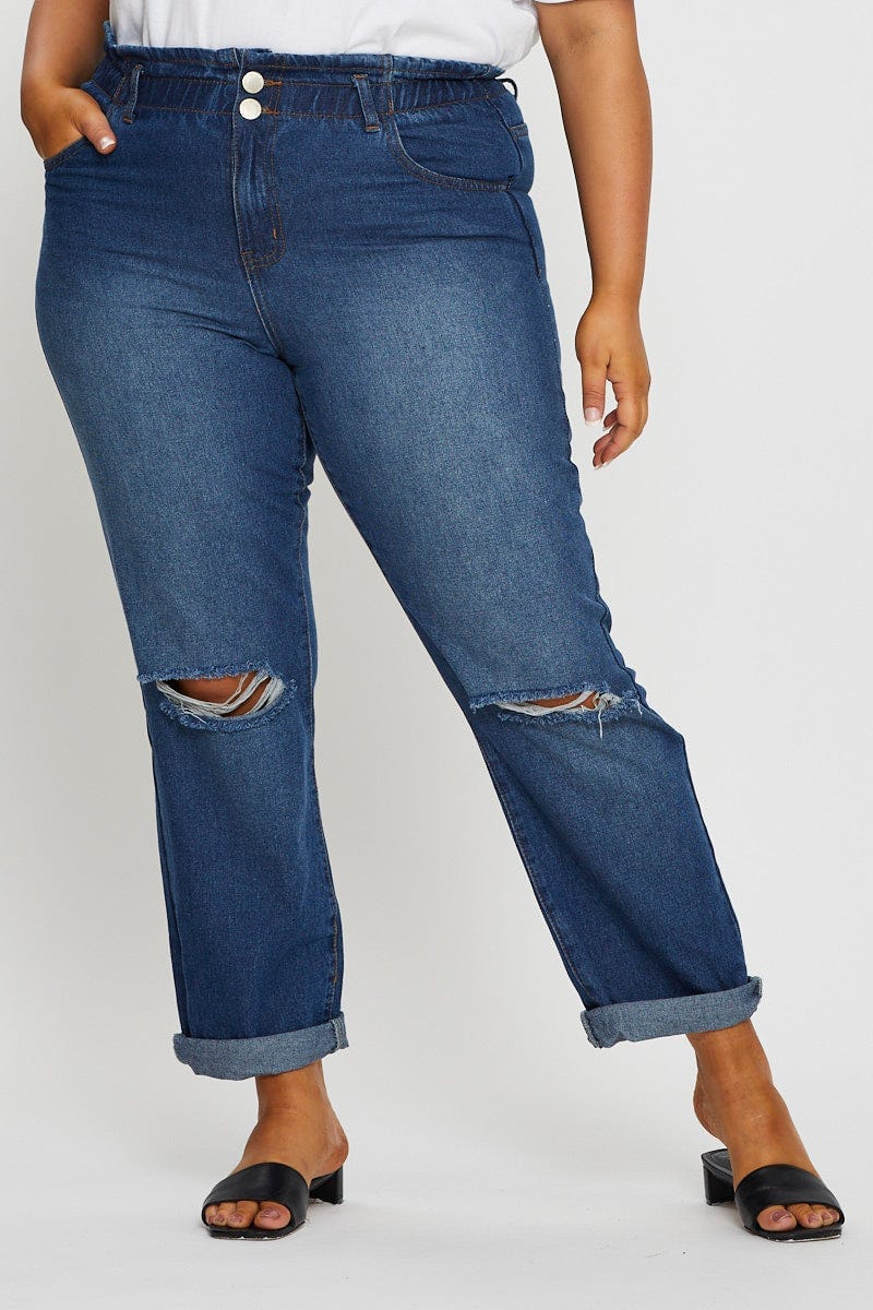 Blue Denim Jean High Rise Paperbag Boyfriend