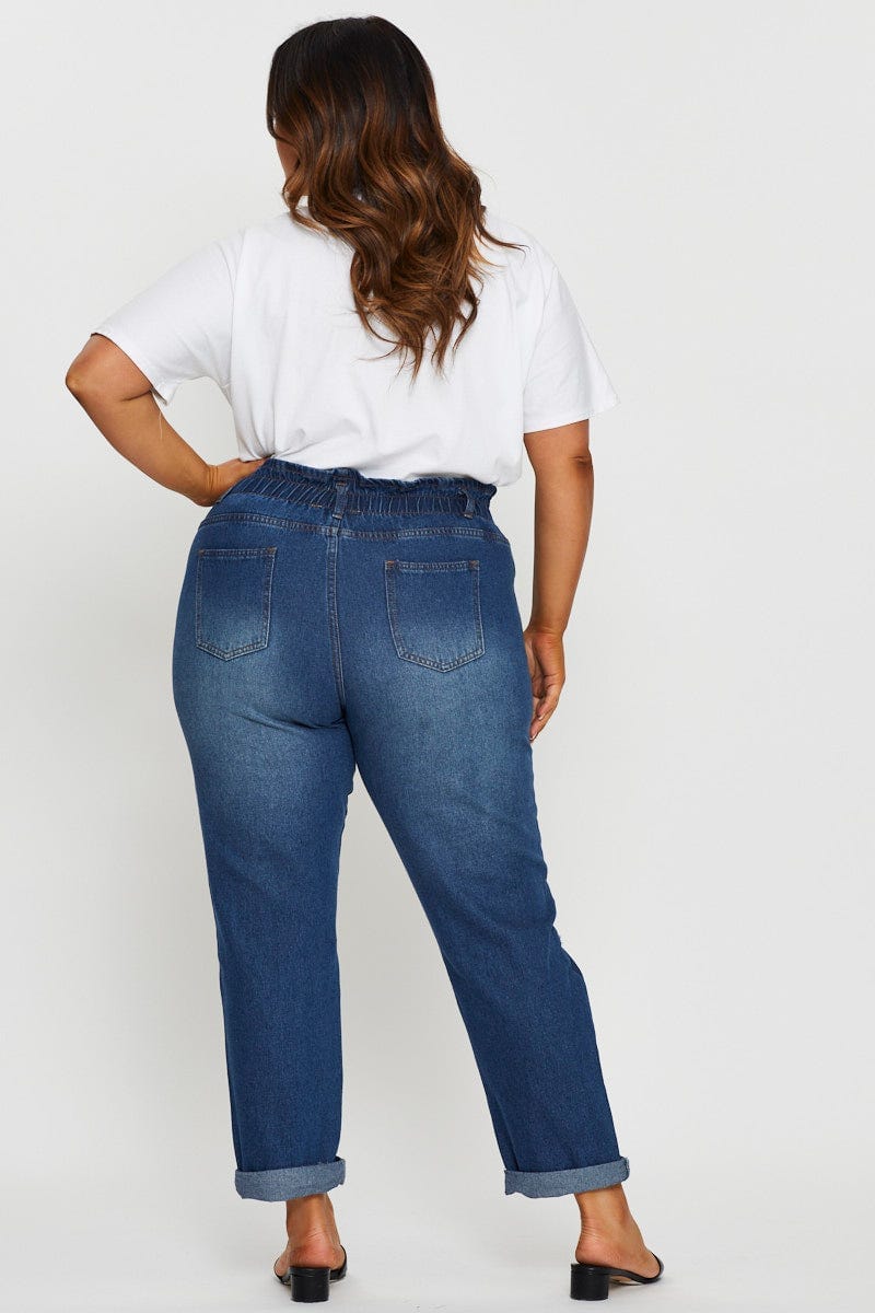 Blue Denim Jean High Rise Paperbag Boyfriend