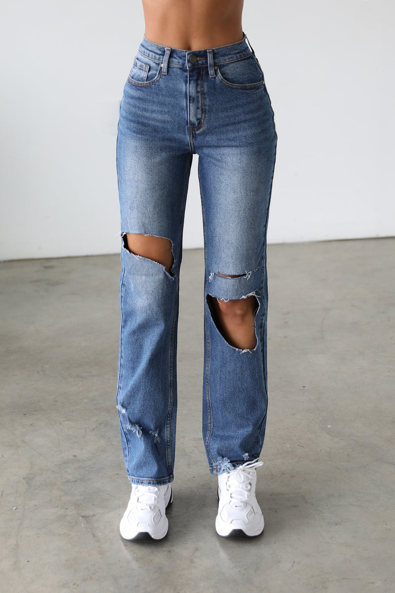 DOGMA DENIM - High Rise Straight Leg Denim Jeans - Dark - 7105