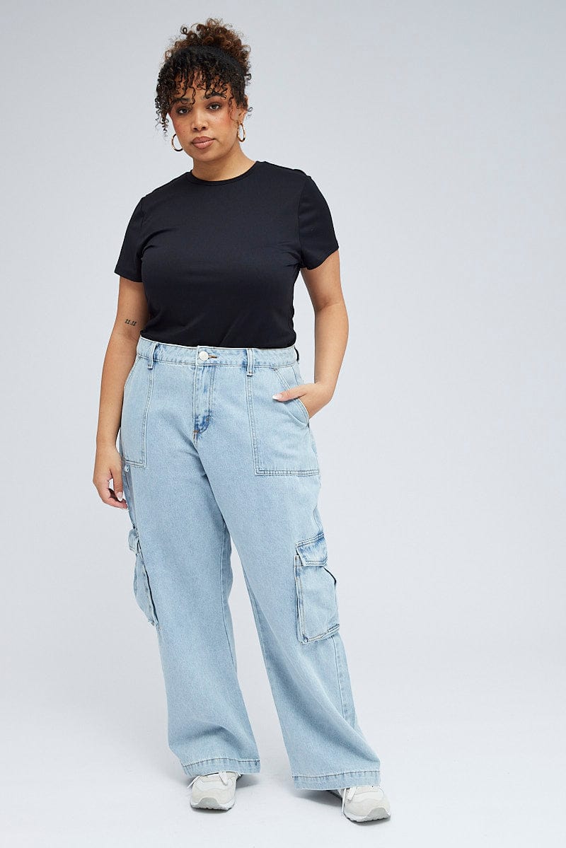 Denim Cargo Jeans High Rise