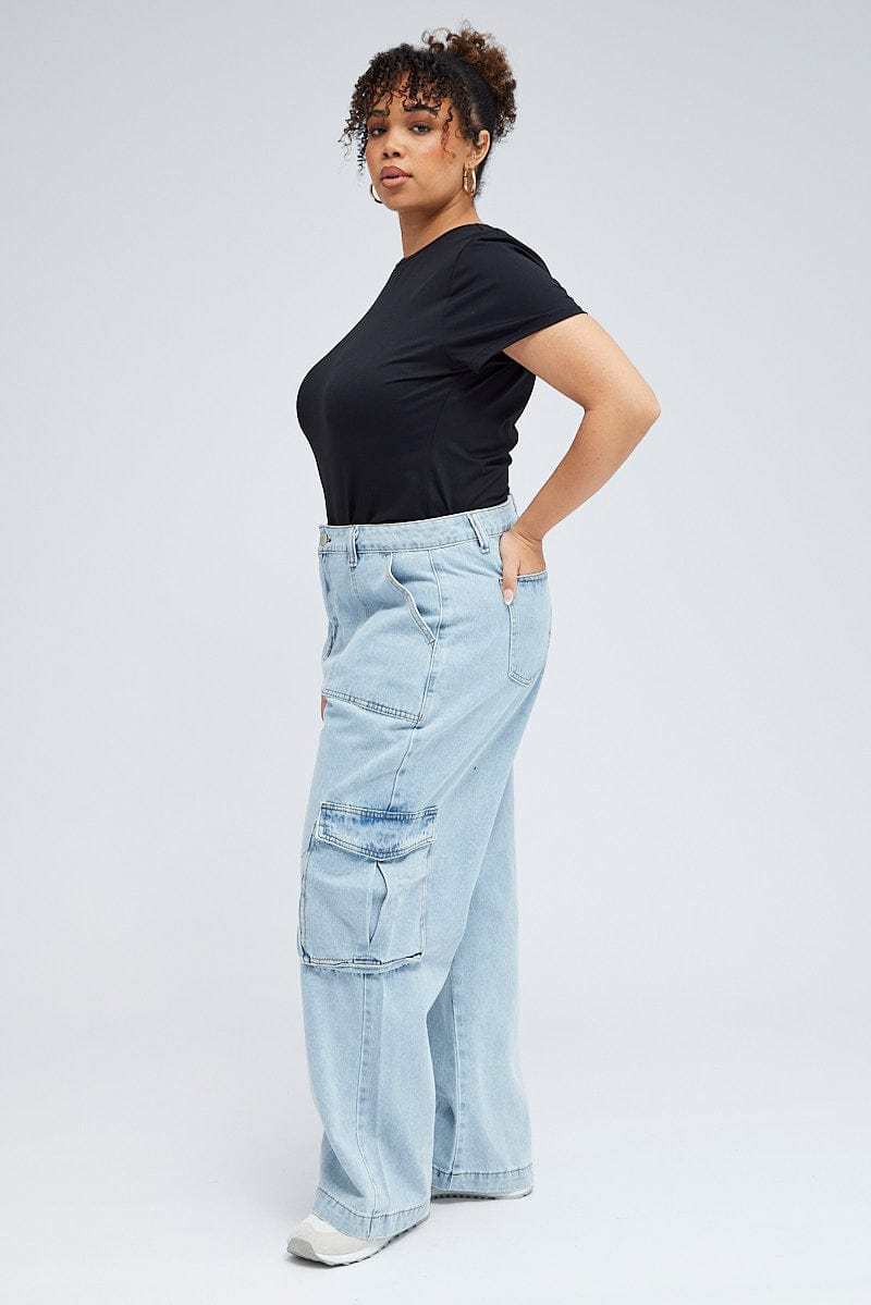 Denim Cargo Jeans High Rise